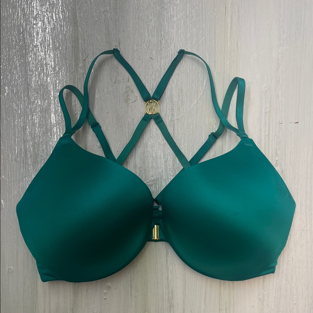 Victoria's Secret Teal Racerback T-Shirt Bra with Gold Accent